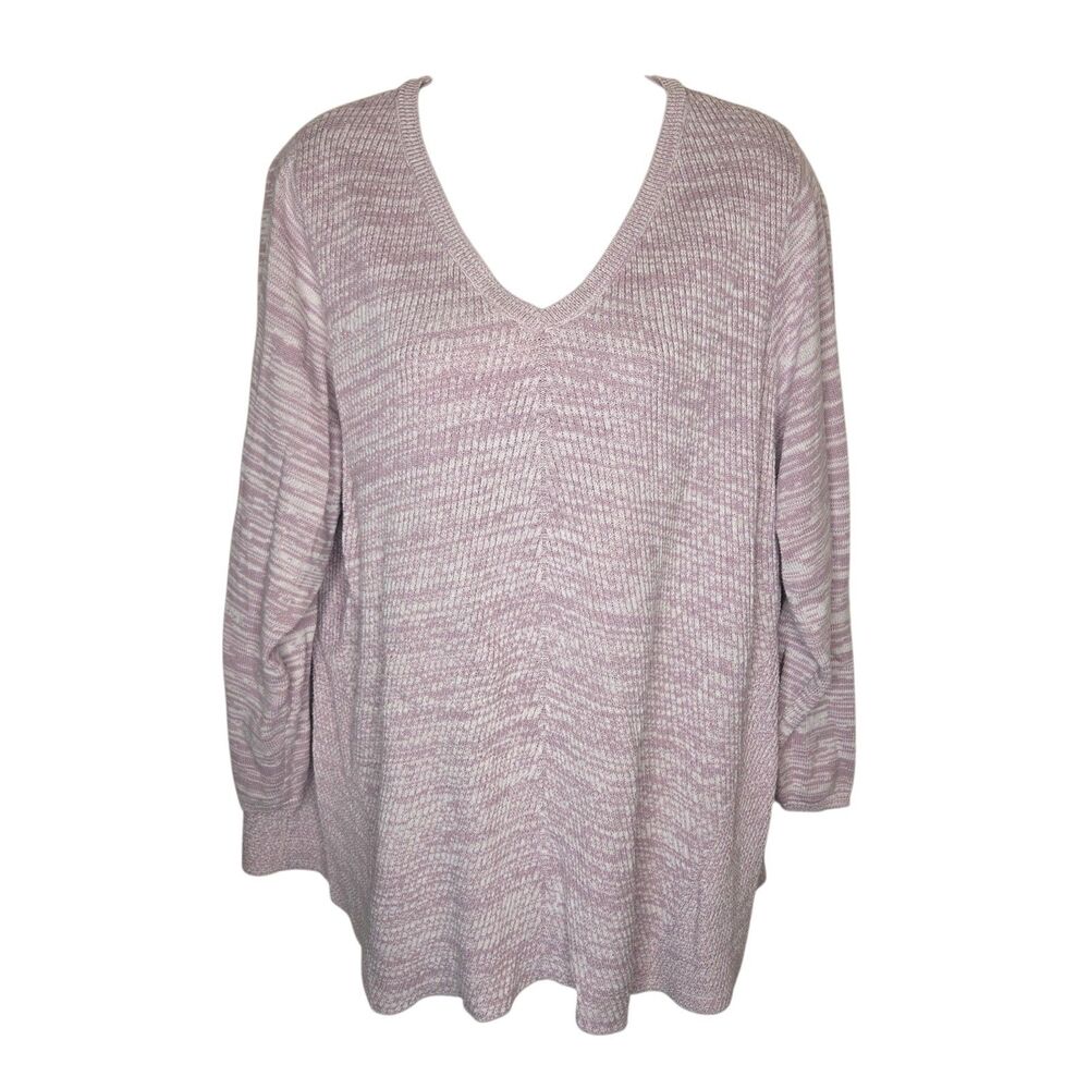 Catherines Lavender Marled V-Neck Sweater Size 1X Cotton Blend Lightweight